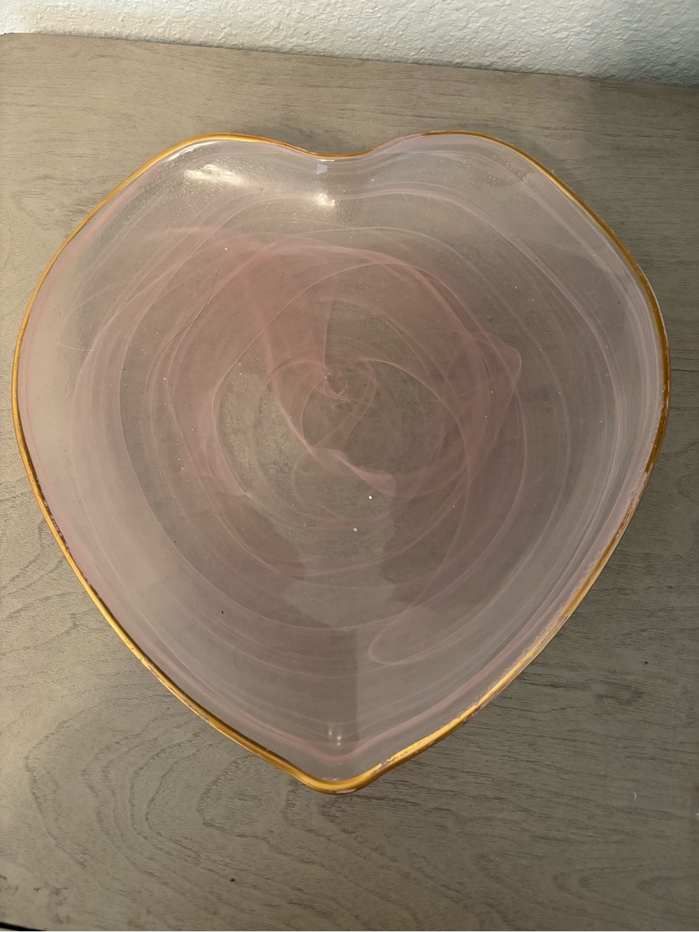 Vintage Large Pink Swirl Gold Trim Heart Tray 11”